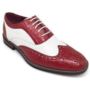 Parrazo Shoes | New Men Dress Shoes Wingtip Oxford 2-Tone Leather Lined Lace Up Dress Tuxedo Red | Color: Red/White | Size: 9.5 | Got_Shoes's Closet